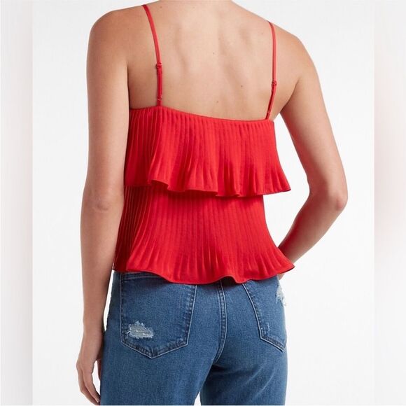 EXPRESS Women Pleated Tiered Cropped Cami Top. Red color Size S - Picture 3 of 7